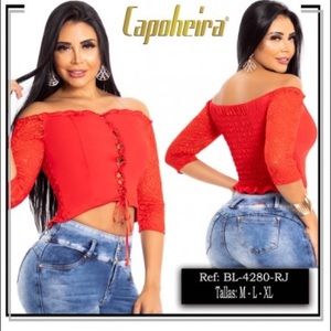 🇨🇴 Stylish Colombian Lace Red Sexy Top Size M & L